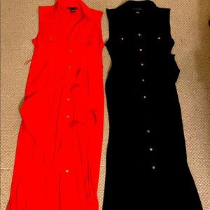 Long Dress Button Down Sleeveless with Belt - Red and Black